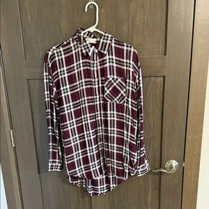 Maurices Women's Burgundy Plaid Button Down Shirt